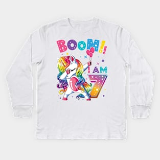 Kids Dabbing Birthday Shirt 7 Years Old Birthday Outfit Girls Kids Long Sleeve T-Shirt